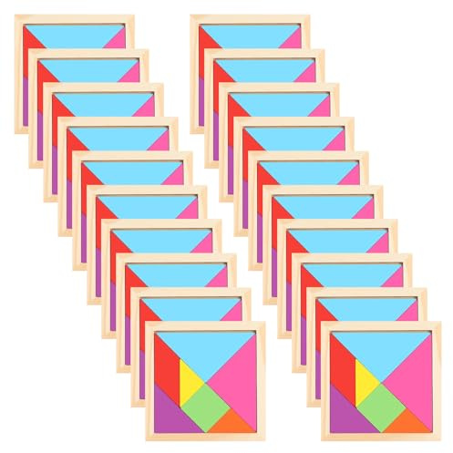 Juego de 20 Tangram de madera para niños, regalos de cumpleaños , juguetes educativos tipo Montessori para la escuela