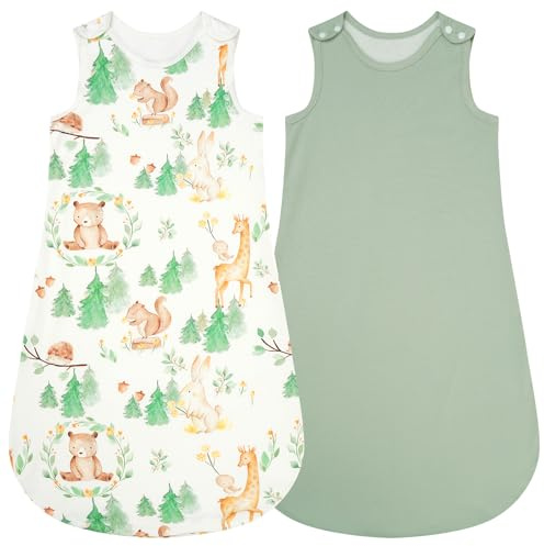 WYTbaby Saco de dormir para bebé de 1 tog, 100% algodón, con cremallera lateral, saco de dormir para todo el año, paquete de 2 unidades para niñas y niños
