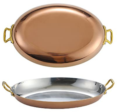 Oval Spanish Paella Pan Stainless Steel Oval Serving Platter with Double Handle - Fish Plate Seafood Plates Crawfish Dishes Steak Plate Cutlery Fruit Tray Holder for Dessert Meat Sushi