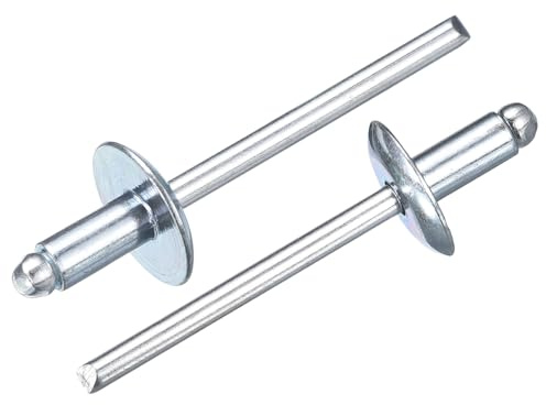sourcing map 100Pcs 5/32x5/16 Large Flange Head Blind Rivets, Zinc-Plated Carbon Steel Grip and Mandrel Cap Blind Rivets, Silver