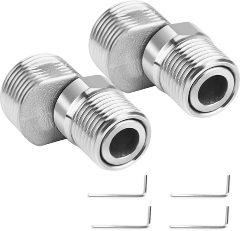 Wasserhahn Adapter 2er, Ausziehbare Duscharmatur-Adapter aus Edelstahl 360° Drehbarer S-Anschluss mit Abgewinkeltem,Gebogenem Fuß und 4 Inbusschlüsseln,Ventile & Verbindungen für Badezimmer und Küche