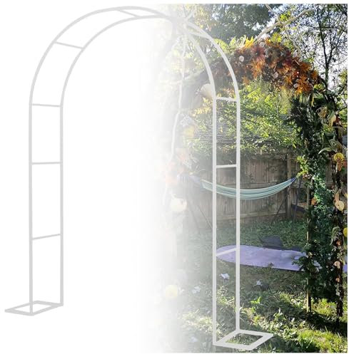 Arche de mariage en métal blanc avec base treillage extérieur et intérieur pour plantes grimpantes résistant aux intempéries, assemblage facile et reconfigurable 1,8 m x 2,2 m x 25 cm