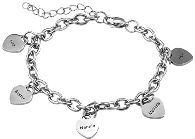 Personalizada Pulsera De Eslabones De Cadena Con Etiquetas Personalizadas O Encantos Corazones Nombre Grabado Colgante Pulsera De Joyería Para Las Mujeres