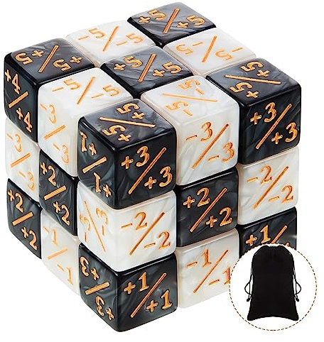 JAONLD MTG Dice, 24 contatori Mtg D6, contatori cubi di dadi token, contatore di fedeltà positivo e negativo, set con custodia per riporre oggetti, compatibile con MTG, CCG, accessori per giochi di