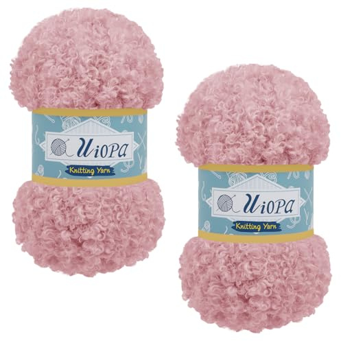Uiopa Lanas para Tejer, 2 x 100g Ovillo Lana Suave Hilo Crochet de Piel Sintética, Ovillos de Lana Gruesa para Bufandas Gorros Bolsos DIY Manualidades (Rosa Cuero)