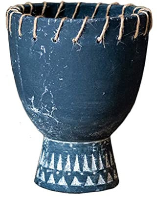 African Drum Concept Grand pot de fleurs en terre cuite Pots de fleurs uniques grands pots de fleurs d'extérieur Pots de jardin 19 x 19 x 23,5 cm