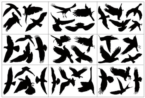 Laroal Lot de 9 Autocollants de fenêtre Anti-Oiseaux pour vitres, Protection Contre Les Oiseaux, Autocollants Noirs Anti-Collision, en Forme d'oiseau, Film adhésif pour fenêtre