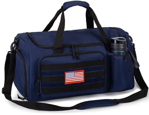 Taktische Sporttasche für Herren, 40 l, großes Fassungsvermögen, Seesack mit Schuhfach, Sporttasche mit Nassfach, multifunktionale Wochenendtasche, geeignet für Reisen, Camping, Wandern, Blau, Medium