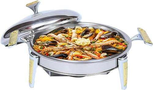 Generico Chafing Dish e scaldavivande, vassoi Rotondi in Acciaio Inox per Buffet con Coperchio, teglia per Alimenti e Porta-combustibile, per Cucina, Catering, Feste, Cibo, Buffet (22 cm)