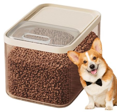 Moxeupon Pet Storage Bin, almacenamiento de comida para perros, recipiente hermético para comida para gatos, solución organizadora transparente con vaso medidor para aperitivos de alimentación de PET