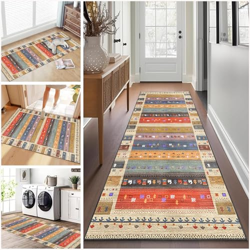 Ruxevnsy Non-Slip Kitchen Runner Rug, 40 x 70 cm, Geometric Pattern, Machine Washable, Soft & Comfortable, Water Absorbent, Anti-Slip, Perfect for High-Traffic Areas & Homes with Pets/Kids