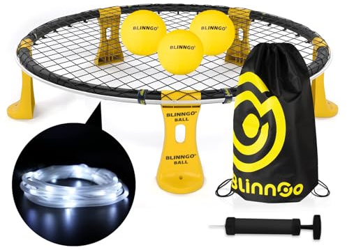 Roundnet Game 3 bollar version, tillgänglig hela dagen strandboll spel set med remsljus, gräsmatta, strand, bakgårdsspel för nybörjare och professionella spelare