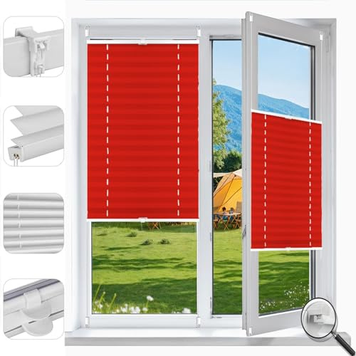 Custom Size Day and Night Roller Blind 110 x 140 cm No Drilling Blackout Allows Light to Pass Roller Blind Folding Blinds Blackout Curtain for Windows Doors Red