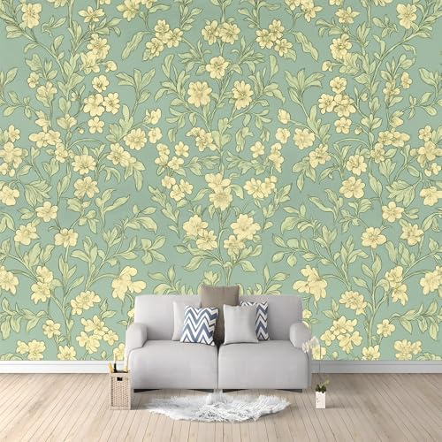 WHUOEUCO Papier Peint Panoramique Motif Floral Rétro Vert 200x140 cm Moderne Papier Peint intissé pour Chambre Salon Chambre D'enfants Personnalisé Décoration Murale