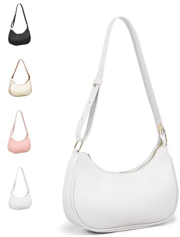 ModaZeal Piccole borse in pelle PU per le donne Mezzaluna Borsa a tracolla Casual Borse a tracolla con tasca con cerniera, bianco, 10.2x2.4x5.9 inches