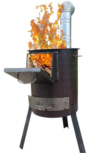 Portable Wood Burning Stove with Chimney Kit, Multifunctional Outdoor Camping Stove for Cooking, Heating, and Survival
