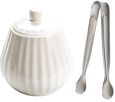 LRFNKCT Sucrier avec couvercle sucrier Distributeur de sucrier en porcelaine blanche, pot de stockage de sel en céramique de 14,1 oz / 400 ml Sucrier en céramique avec couvercle et pince à sucre