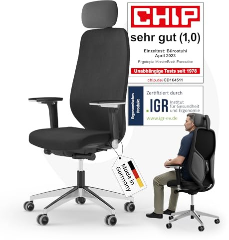 Ergotopia MasterBack Executive ergonomischer Bürostuhl [TESTSIEGER] – Schreibtischstuhl ergonomisch mit 3D-Neigungsmechanik & 5D-Armlehnen – Perfekt als Drehstuhl für Büro & Home Office