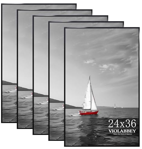 VIOLABBEY 24x36 Poster Frame Set of 5, Black Picture Frames for Wall Mounting Vertically or Horizontally, Gallery Wall Frame
