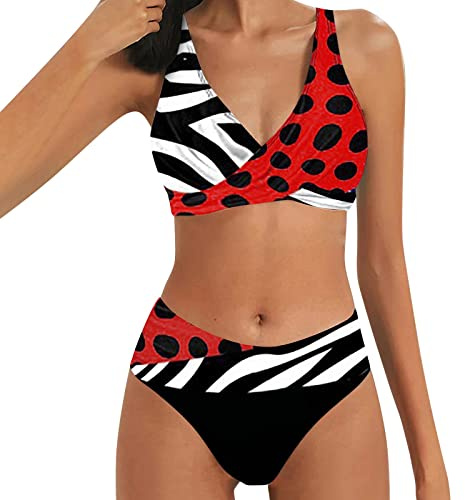 Damen Zweiteiliger Badeanzug V Ausschnitt überkreuztes Blumenmuster Bikini Bauchweg Bademode Bauchkontrolle Bikini Sets Bikini Set 2025 Sexy Triangel Bademode Curvy Hohe Taille Farbblock Zweiteiliger