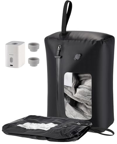 MOWETOO Bolsas de Vacío para Ropa de Viaje con Bomba de Vacío Inalámbrica, Impermeables, Reutilizables, Ahorran Espacio, Adecuadas para Viajes y para Organizar Maletas (1 unidad + 1 Bomba)