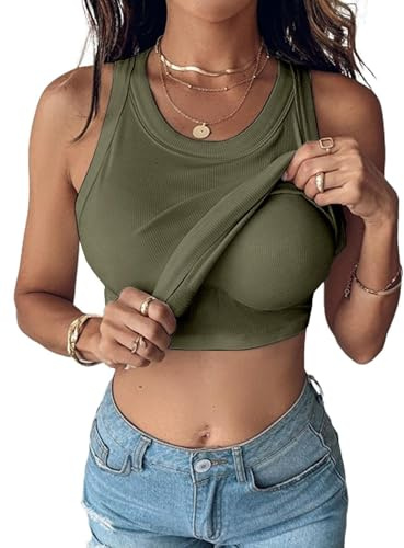 WINKEEY Débardeur Femme Soutien-Gorge Intégré T-Shirt d'été sans Manche Dos Découpe Sportif Tank Top Basique