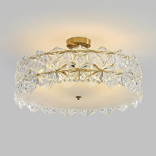 Home Chandelier Boutique decorat lampadari semifulò Lampada a Monte Rotonda Vetro Vintage Lampada a soffitto a Basso Profilo per la Camera da Letto per Soggiorno Foyer Cucina, con dimmerabile b