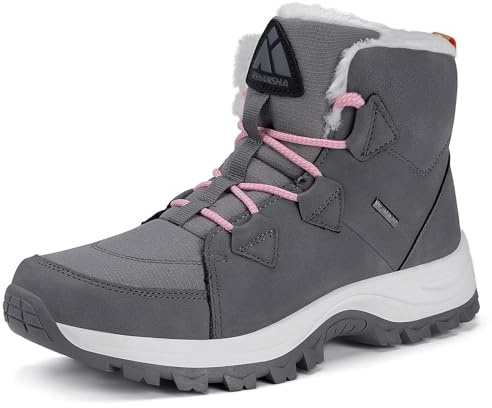 Mishansha Mujer Botas de Nieve Al Aire Libre Senderismo Trekking Zapatos Invierno Forro Piel Sneakers Calientes Botines Gris Oscuro Gr.41