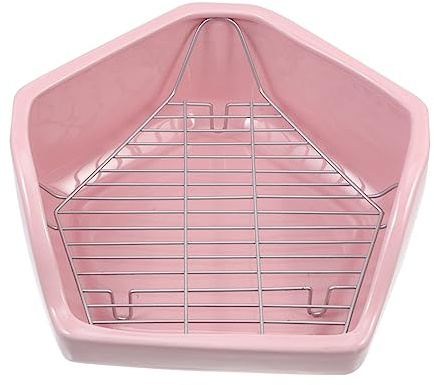 SUPVOX Toilettes pour Lapins Pentagonales en Céramique Lestée, Bac à Litière Anti-Renversement, Grosse Taille, Couleur Rose, Adaptée pour Lapins Et Petits Animaux Domestiques