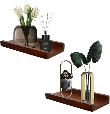 PHOENANCEE Massivholz, 30cm Wandbilderregale Leiste, rustikale Holzleiste Regale, dekoratives Fotoregal für Wohnzimmer, Küche, Schlafzimmer, Bücher, 2er-Set, dunkler Nussbaum