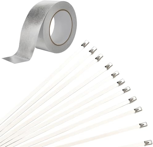 Hitzeschutzband Auspuff, Auspuff Dichtband Und Reparaturset Mit 20 Kabelbindern, 50mm X 10m Glasfaser Aluminiumfolie, Für Auto Und Motorrad