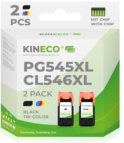 Kineco PG545 CL546 XL PG-545XL CL-546XL Multipack kompatibel mit Canon Druckerpatrone 545 546 XL für Pixma MX495 TR4550 TR4551 MG2550s MG2555s TS3150 TS3151 TS3350 MG3050 MG3051 (Schwarz + Farbe)