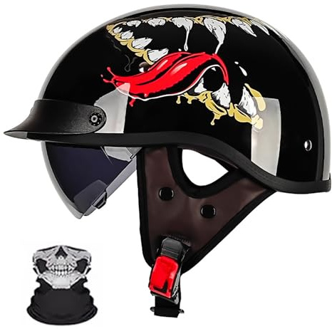 Frcychri Casco da Motociclista retrò, Casco Scodella, Omologato ECE Casco da Motociclista Stile Tedesco Casco da Scooter, per Uomo E Donna O,M (57-58)