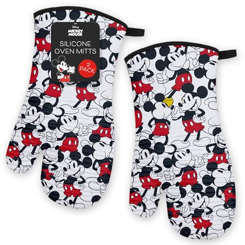 Disney Lot de 2 Gants de Cuisine en Silicone résistants à la Chaleur – Gants de Cuisine en Coton à Manches Longues avec Bandes antidérapantes en Silicone, Jolis Gants de Cuisine et maniques pour la