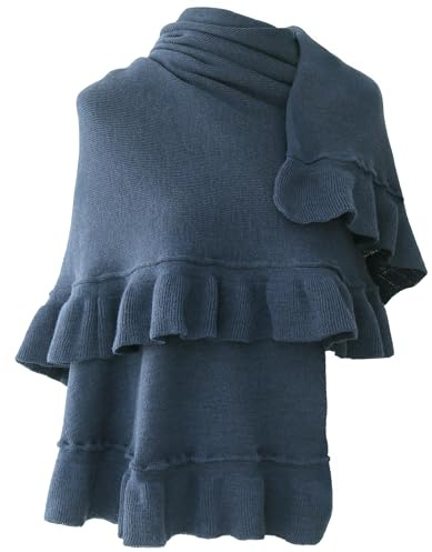 MAPIMANIA - Chal de lana Made in Italy mujer elegante color azul vaqueros, estolas para bodas, cardigan invierno, chal boda, pashmina, capas para vestido de fiesta
