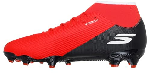 Skechers SKX_2 High Academy FG - Scarpette da Calcio da Uomo, Leggere, Imbottite, Colore: Rosso/Sintetico/Bordo Nero, Taglia 42
