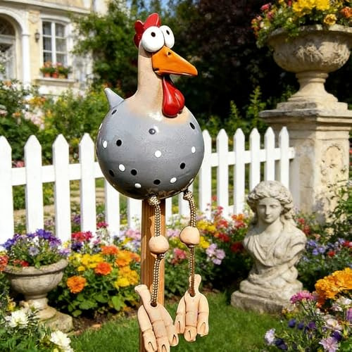 Mineup Gallo in resina Gallina in Ceramica in Resin, Decorazione da Giardino in Ceramica con Gallina, Resina Pollo Statua Della Decorazione Del Giardino, per Esterni, Balcone, Giardin (Grigio)