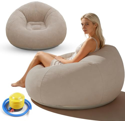 Aufblasbarer Sitzsack mit Luftpumpe, Wasserdichtes&Wiederverwendbar (Grau) | Aufblasbarer Sessel, Schlafzimmer Sitzsack, Luftsofa Outdoor Camping, Aufblasbares Strandsofa für Reisen Camping Pool Beach