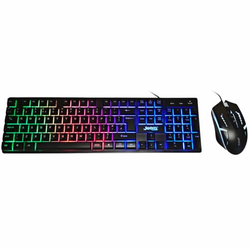 Luminous USB Wired Keyboard and Mouse Set, Full Size Slim Keyboard With LED Back Light, LED Gaming Mouse, Game or Business, UK Layout, For PC, Laptop, Windows And Mac