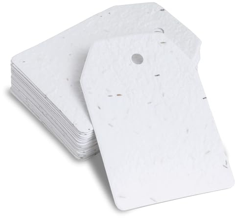 Blooming Etiketten aus Papier, gesät, 25 Stück | 6 x 8,5 cm – 350 g/m² – Weiß – Papier Samen – Hochzeit, Geburtstag, Weihnachten – Wildblumensamen – biologisch abbaubar