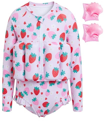 Summshall Maillot de bain pour bébé fille avec flottaison pour enfant - Aide à la natation - Maillot de bain à manches longues - Maillot de bain une pièce