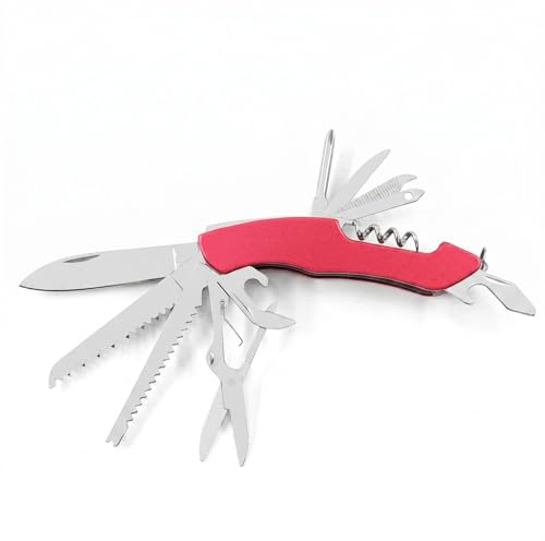 QLK Multiherramienta 11 en 1, Mini Navaja Multifuncional de Acero Inoxidable con Abridor de Botellas, Tijeras, Sierra, Llavero, Compacta y Portátil para Camping, Senderismo y Uso Diario