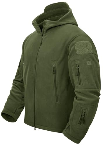 TACVASEN Herren Fleecejacke Military Outdoor Winddichte Jacke mit Kapuze- Gr. XL, Grün