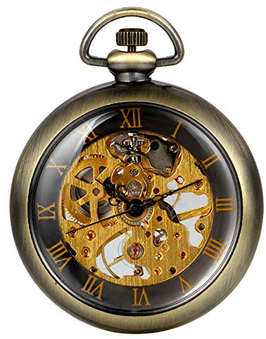 Avaner Vintage Taschenuhr für Herren Analog Handaufzugwerk Pocket Watch Durchsichtiges Ziffernblatt mit römischen Ziffern