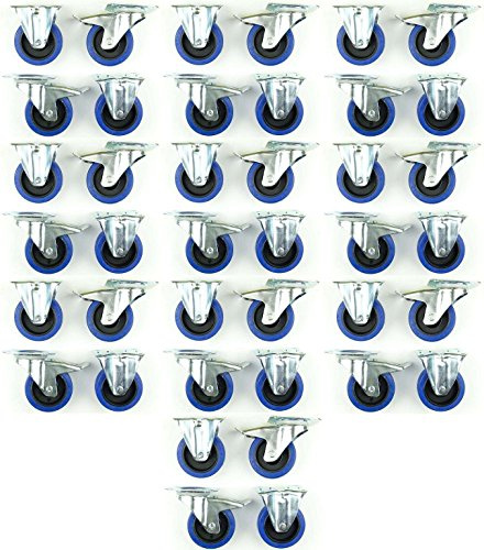 10 Sets 100mm Blue Wheels Lenkrollen mit Bremse + Bockrollen, Elastik-Rad blau, 180kg / Rad - INDUSTRIEQALITÄT (20x Brems + 20x Bock)
