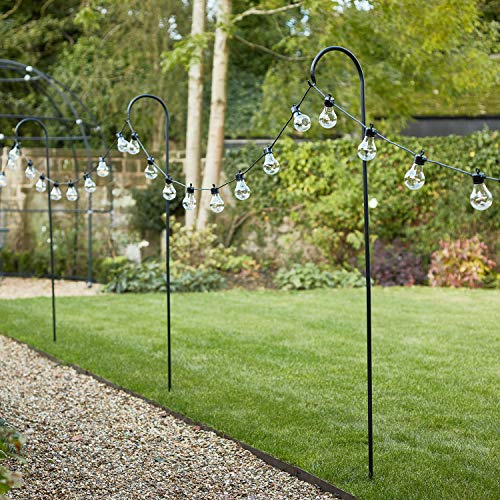 Lights4fun 1x Halterungsstange aus Metall für Beleuchtungen 160 cm Schäferstab Stab Hochzeitsdeko Garten Schäferhaken Dekostange für Blumenampel Laternenstab Hochzeit Erdspieß Deko schwarz