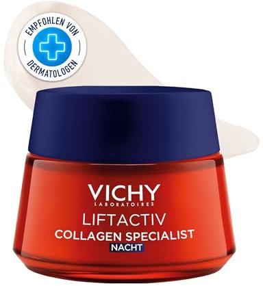 Vichy Liftactiv Collagen Specialist, Crema Notte Anti-Età, Per Pelle Stanca e Spenta, Risultato Illuminante, Formula con Peptidi Pro-Collagene, Vitamina C e Resveratrolo Naturale, 50 ml