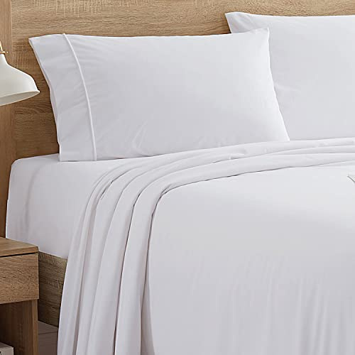 Sweet Home Collection Parure de lit en Flanelle Chaude et Confortable avec Poche Profonde, Respirante, Toutes Saisons, avec Drap, Plat et taies d'oreiller, Grand lit, Blanc