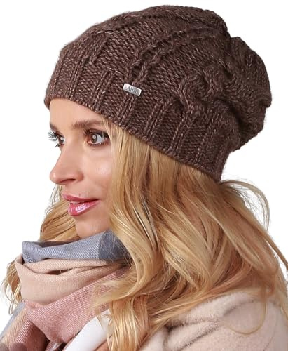 Alur Mütze Damen Beanie Wintermütze Strickmütze - Warme Elastisch Elegant Winter Mütze EKO - Weiches Garn Stilvoll Universell Warm (Braun)