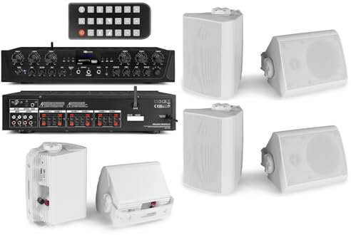 IMPIANTO AUDIO FILODIFFUSIONE 6 CANALI SEPARATI PER INTERNO ED ESTERNO CON CASSE DA PARETE (CON 6 CASSE GRANDI INTERNO ED ESTERNO BIANCHE)